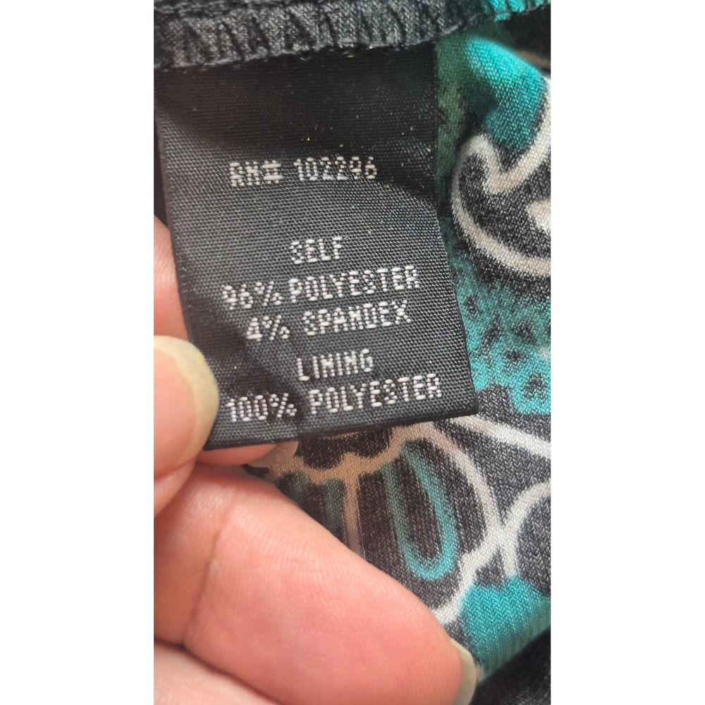 Connected Apparel Teal Black Floral Cowl Neck Ruched Sheath Dress Womens 12 - Picture 10 of 12